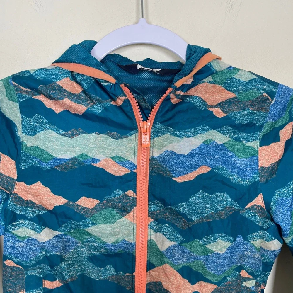 Lands' End Kids Windbreaker Rain Jacket XS 4-5 Blue Mountain Print Packable‎